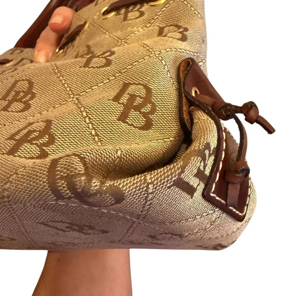 Dooney & Bourke Women’s Tan and Brown Signature Logo Canvas Leather Shoulder Bag